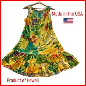 Yellow Tropical Print Sleeveless Dress